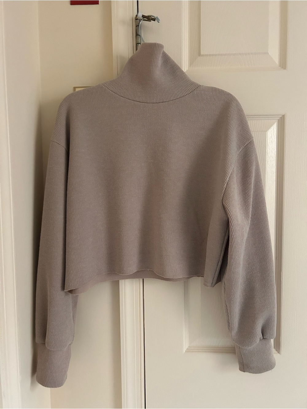 OAK + FORT Cropped Taupe Ribbed Turtleneck Sweater